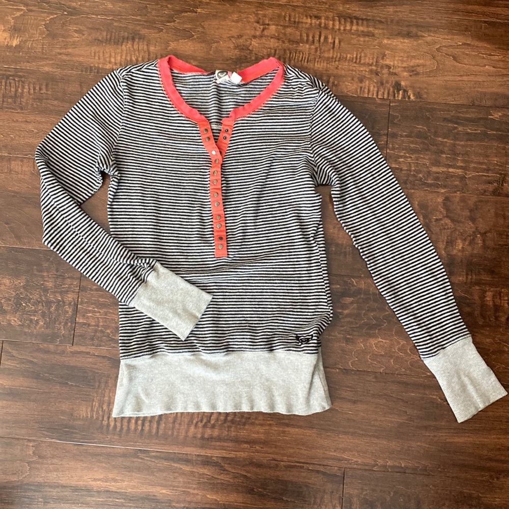 Roxy Black and Grey Striped Sweater
